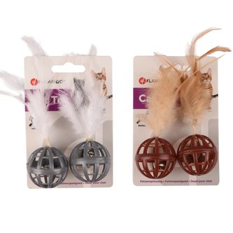 Děrovaný míček s peřím a rolničkou Flamingo, 2ks-Šedá