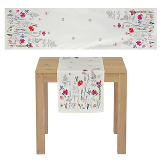 Běhoun s motivem lučních květů, barva krémová, 40x150 cm,100 % polyester.