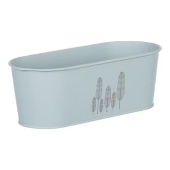 Truhlík kovový s peříčky, barva modrá.