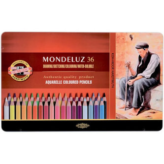 Koh-i-noor pastelky akvarelové umělecké MONDELUZ souprava 36 ks v plechové krabičce
