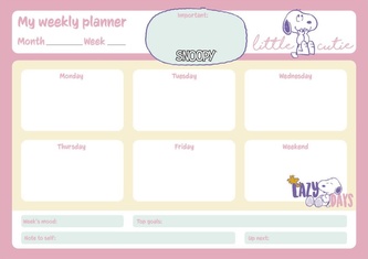 Stolní plánovací A4 podložka na stůl Snoopy (29,7 x 21 cm)