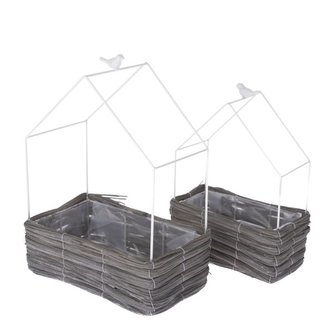 Obal na květináč - domek s ptáčkem - bílý, sada 2ks,, 0/12