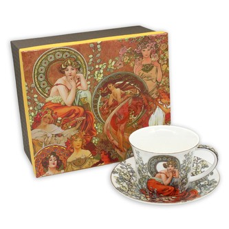 HOME ELEMENTS Hrnek 250 ml, s podšálkem, Mucha světlý