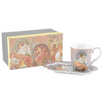 HOME ELEMENTS Hrnek 360 ml, s podtáckem, Mucha tmavý