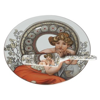 HOME ELEMENTS Talíř kulatý s lžící na dort, Mucha světlý