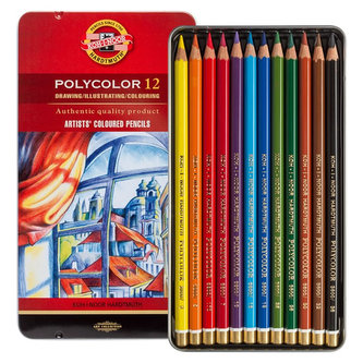 Koh-i-noor pastelky umělecké POLYCOLOR souprava 12 ks v plechové krabičce