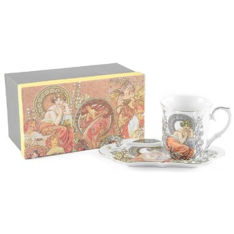 HOME ELEMENTS Hrnek 360 ml, s podtáckem, Mucha světlý