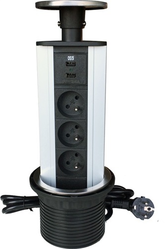 IN Výsuvná lišta, 3 zásuvky + 2 USB