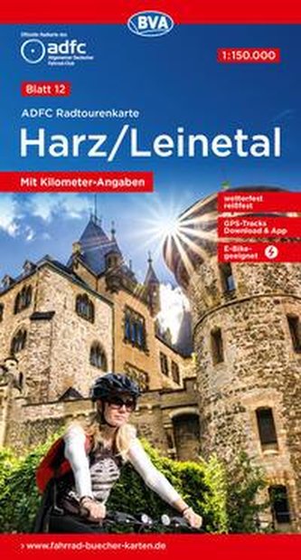 ADFC-Radtourenkarte 12 Harz /Leinetal 1:150.000, reiß- und wetterfest, E-Bike geeignet, GPS-Tracks Download, mit Bett+Bike Symbo