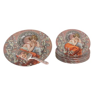 HOME ELEMENTS Dortový set: dortový talíř, 6 x talíř, dortová lžíce, Mucha tmavý