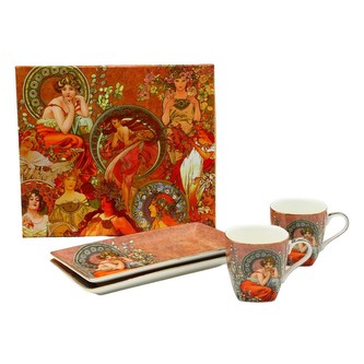 HOME ELEMENTS Espresso set 2 šálky, 90 ml, s podtácky, Mucha tmavý