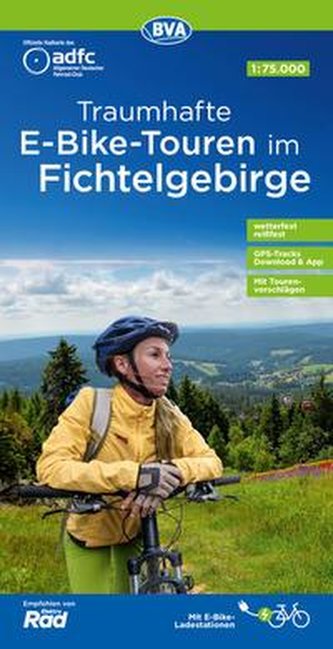 ADFC-Regionalkarte Traumhafte E-Bike-Touren im Fichtelgebirge, 1:75.000, mit Tagestourenvorschlägen, reiß- und wetterfest, GPS-T