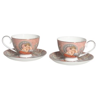 HOME ELEMENTS Šálek s podšálkem 2 x 250 ml, Mucha tmavý