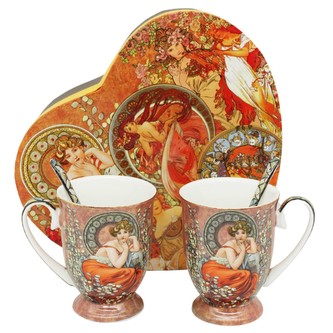 HOME ELEMENTS Sada dvou šálků 280 ml se lžičkami, Mucha tmavý