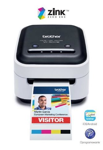 Tiskárna Brother samolepících papírových štítků VC-500W barevná max. šířka 50mm, DK páska, USB 2.0+WiFi - 3 roky záruka