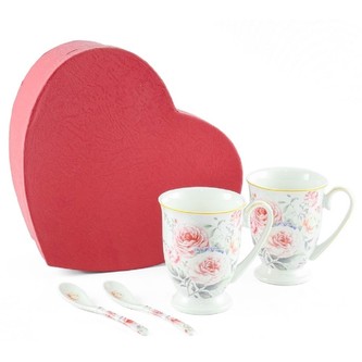 HOME ELEMENTS Sada dvou šálků 280 ml se lžičkami, Růže