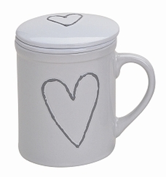 Hrnek se sítkem srdce bílý
