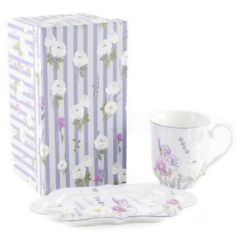 HOME ELEMENTS Hrnek 360 ml, s podtáckem, Levandule