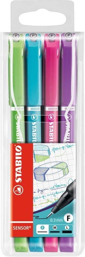 STABILO SENSOR F 4 ks Pouzdro světle zelená tyrkysová růžová lila
