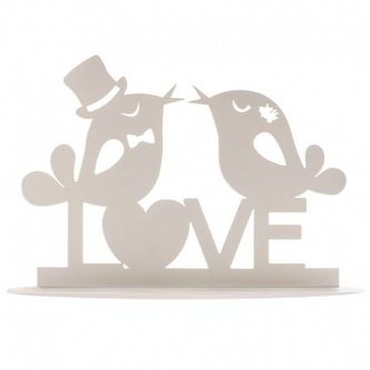 Plechový nápis na dort bílý Love ptáčci - Dekora