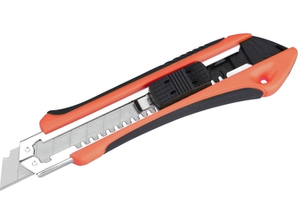 EXTOL PREMIUM nůž ulamovací s kovovou výstuhou a zásobníkem, 18mm Auto-lock