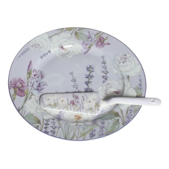 HOME ELEMENTS Talíř kulatý s lžící na dort, Levandule