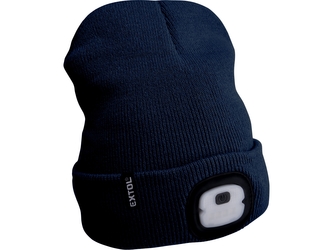 EXTOL LIGHT čepice s čelovkou 4x25lm, USB nabíjení, tmavě modrá, ECONOMY, univerzální velikost