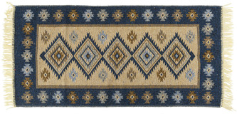 Kusový oboustranný vzorovaný koberec KILIM - ROMBY modrá 80x150 cm Multidecor