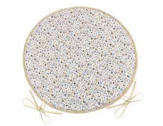 Sedák EMA kulatý hladký - béžovomodrý kvítek - průměr 40 cm, výška puru 2 cm