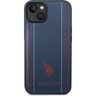 U.S. Polo PU Leather Stitched Lines kryt iPhone 14 Plus námořně modrý