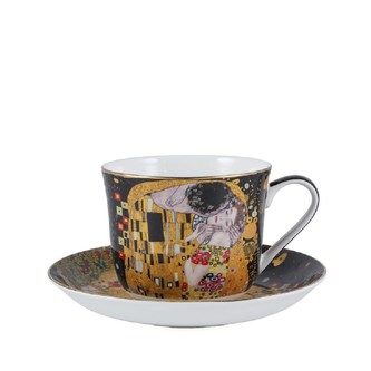 HOME ELEMENTS Šálek 500ml s podšálkem Klimt Polibek černý