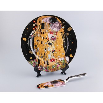 HOME ELEMENTS Servírovací talíř o průměru 27 cm s lopatkou Klimt Polibek tmavý