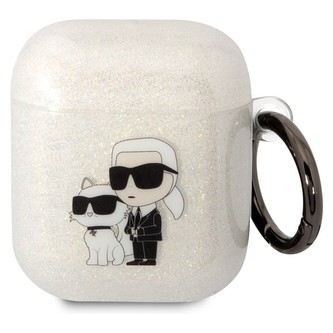 Karl Lagerfeld 3D Logo NFT Karl and Choupette TPU Glitter pouzdro Airpods 1/2 bílé