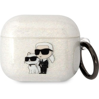 Karl Lagerfeld 3D Logo NFT Karl and Choupette TPU Glitter pouzdro Airpods 3 bílé