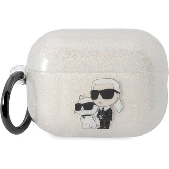Karl Lagerfeld 3D Logo NFT Karl and Choupette TPU Glitter pouzdro Airpods Pro 2 bílé