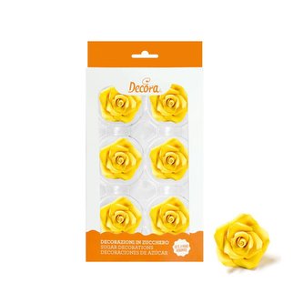 Cukrové růže velké žluté 6ks - Decora