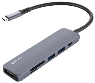 eSTUFF USB-C HDMI Hub Grey   4K@30Hz HD Video, 1xUSB-C PD (60W), 2 x USB 3.0, SDHC/SDXC and MicroSD card reader