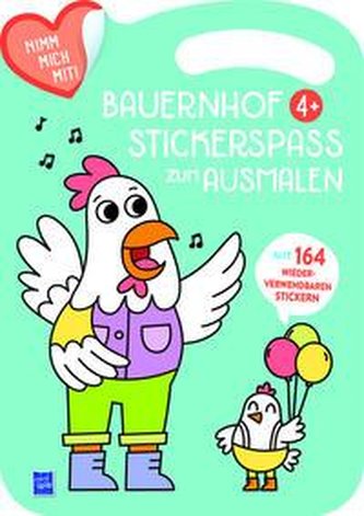 Bauernhof Stickerspaß zum Ausmalen 4+ (Cover blau, Henne)