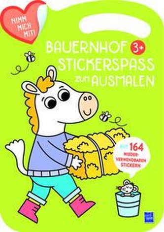 Bauernhof Stickerbuch zum Ausmalen 3+ (Cover grün, Pferd)