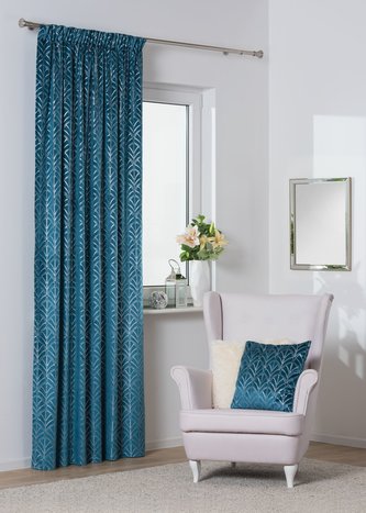 Dekorační vzorovaný závěs s řasící páskou PLACIDO modrá 140x260 cm (cena za 1 kus) MyBestHome