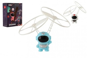 Kosmonaut s vrtulemi plast 10cm reagující na pohyb ruky s USB kabelem 3 barvy v krab.13x16cm