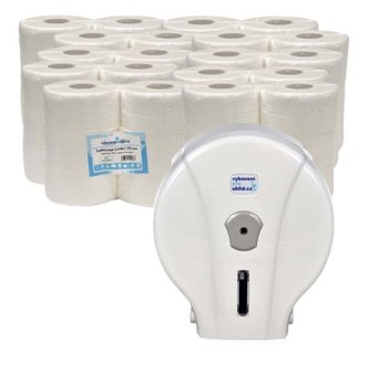 10 x Jumbo toaletní papír 230 mm, 2V, 75% recykl + zásobník zdarma