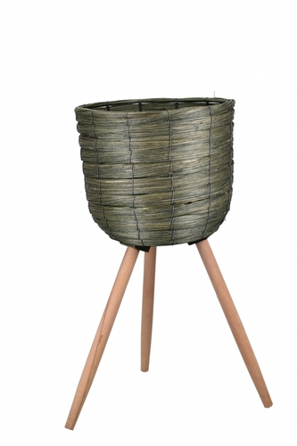 Pletený květináč na nožkách, zelený II. jakost