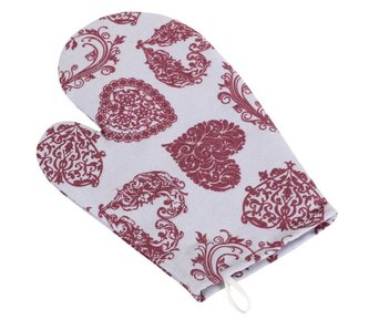 Kuchyňská chňapka - krajkové srdce - vínová, šedá - chňapka 28x18 cm