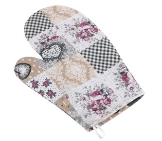 Kuchyňská chňapka - patchwork love - vínová, šedá, béžová - chňapka 28x18 cm