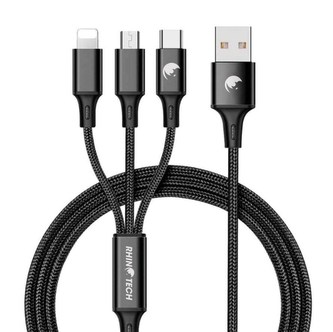 RhinoTech 3v1 USB-A kabel Micro + Lightning + Type-C 1.2m černá