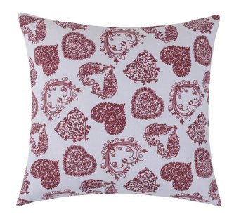 Povláček DITA - krajkové srdce - šedá, vínová - 45x45 cm