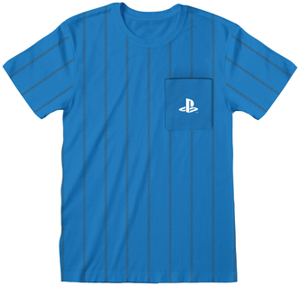 Unisex tričko Playstation: Striped Pocket Logo (M) modrá bavlna
