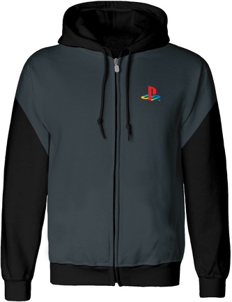 Pánská mikina s kapucí na zip Playstation: Classic Logo (2XL) šedá bavlna