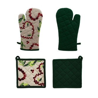 HOME ELEMENTS Kuchyňská sada - chňapka 18*32 a podložka 20*20 cm, vánoční srdíčka